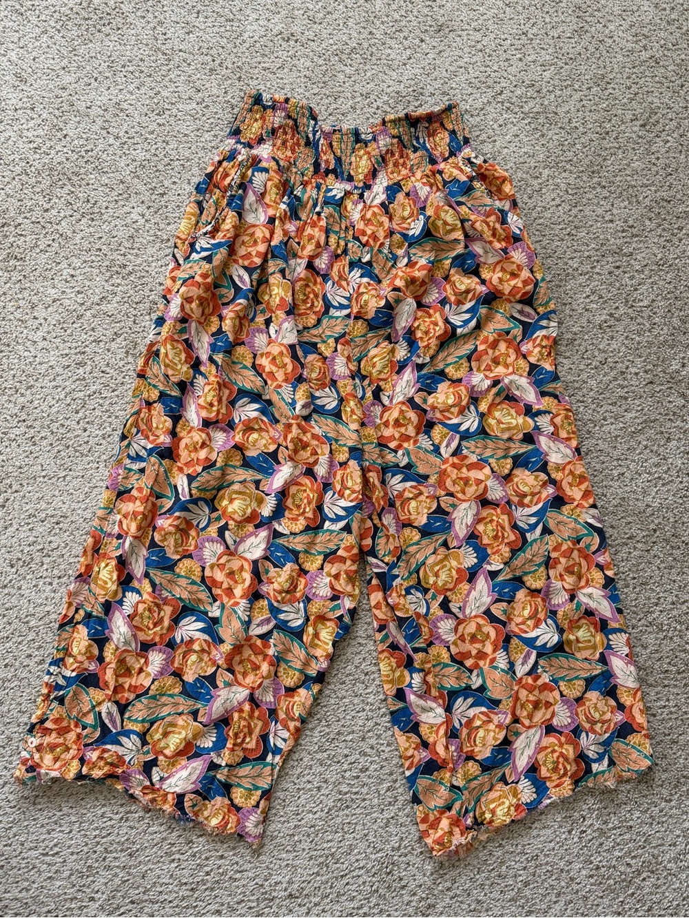 Anthropologie Floral Boho Wide Leg Pants Smocked Waist Large